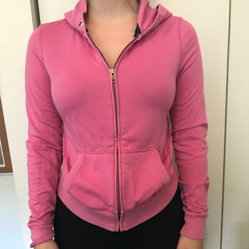 PINK Pink Zip-Up Hoodie "Peace and Love" Size S